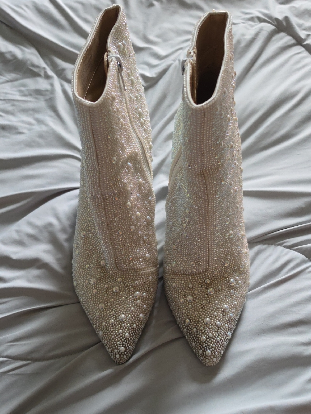Betsey Johnson Ivory Beaded Pointed-Toe Booties